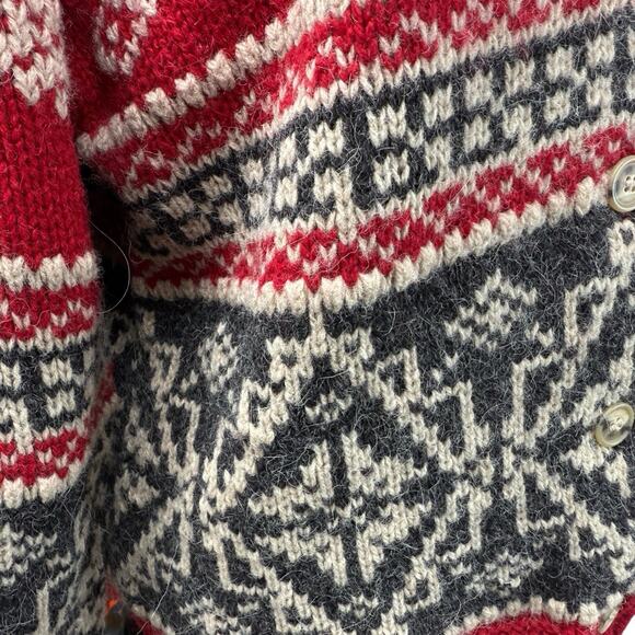 Eddie Bauer Cardigan Sweater Crew Red Nordic Wool Alpaca Buttons Women Size S P - Picture 6 of 7